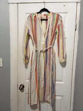 H&M Multicolor Striped Maxi Shirt Dress in Cream Base